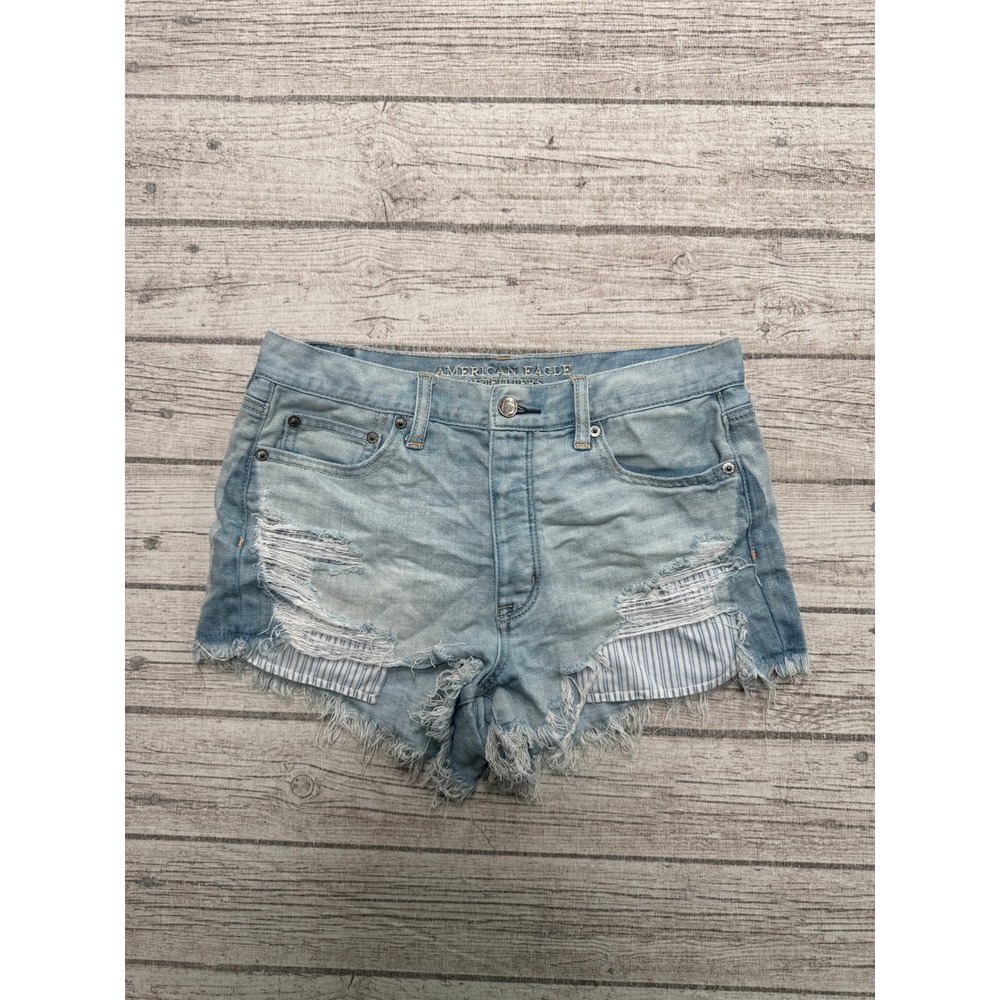 American Eagle Shorts Womens 6 Blue Light Wash Denim High Rise Distressed Cutoff